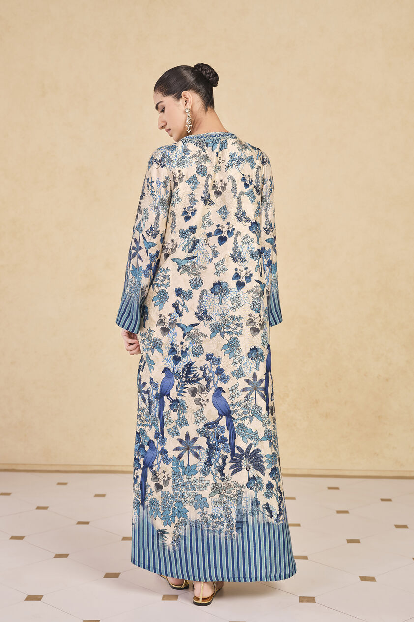 Avis Printed Silk Kaftan - Beige, Beige, image 2